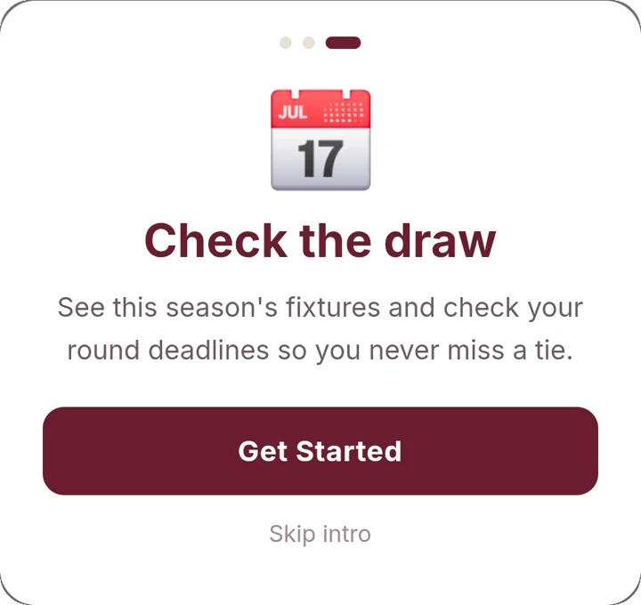 IPBC app screen: Check the draw